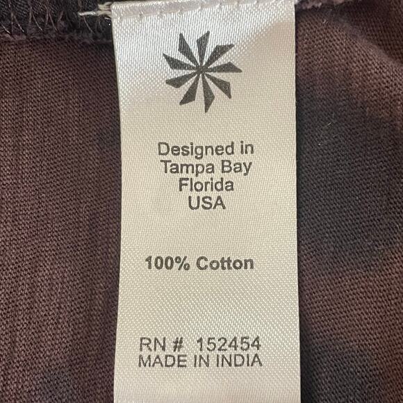 Caite + Athleta Chocolate Brown Black Tie Dye Top Size L Cotton Casual Fall - Picture 6 of 7